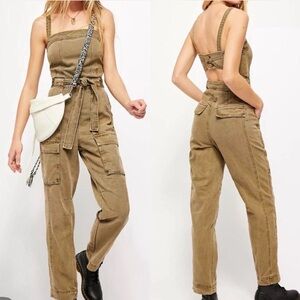 Free People Tan Utility Jumpsuit